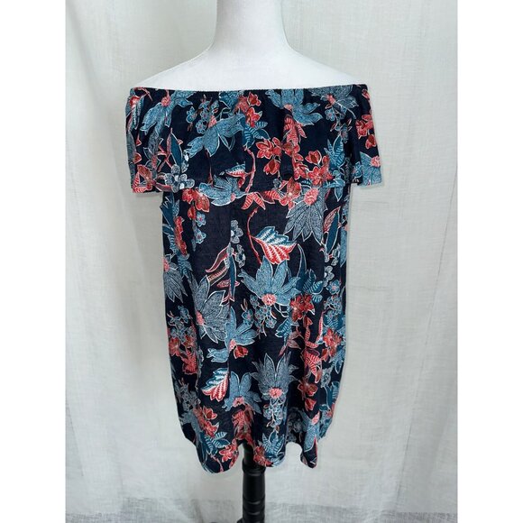 J.Jill Love Linen Floral Off-Shoulder Dress Size L 100% Linen Made In Vietnam - Picture 1 of 4